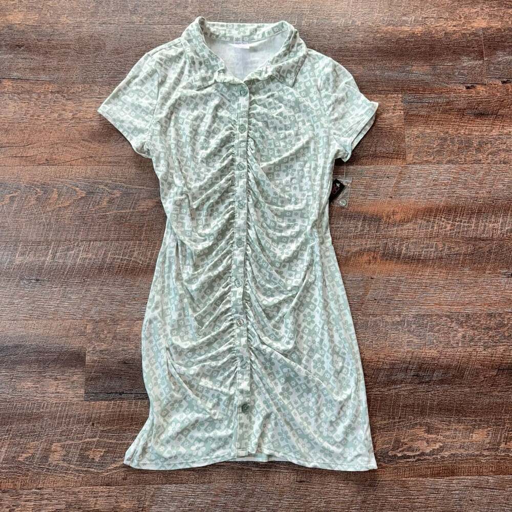 NWT No Boundaries Ruched Shirt Dress Pistachio White Size XL